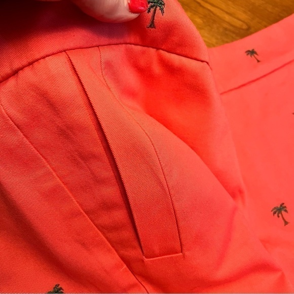 J.Crew Shorts Size 8 Orange w/Green Palm Trees 100%Cotton Summer Vacation Chic - Picture 2 of 7